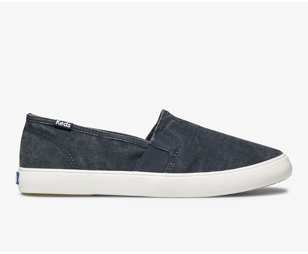 Womens Keds Slip Ons - Clipper Washed Solids - Navy - 0175-DETWB